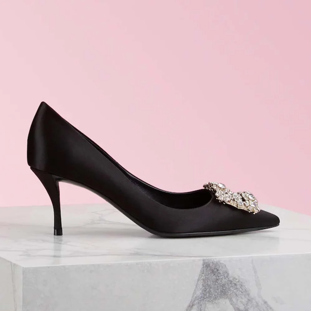 Roger Vivier Silk Flower Strass Pumps 6.6 cm Heel for Women in Black