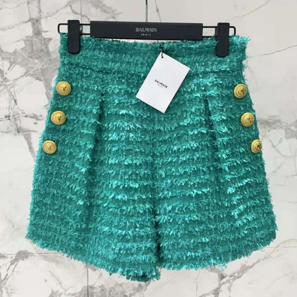 Balmain Flared Tweed Shorts for Women in Green