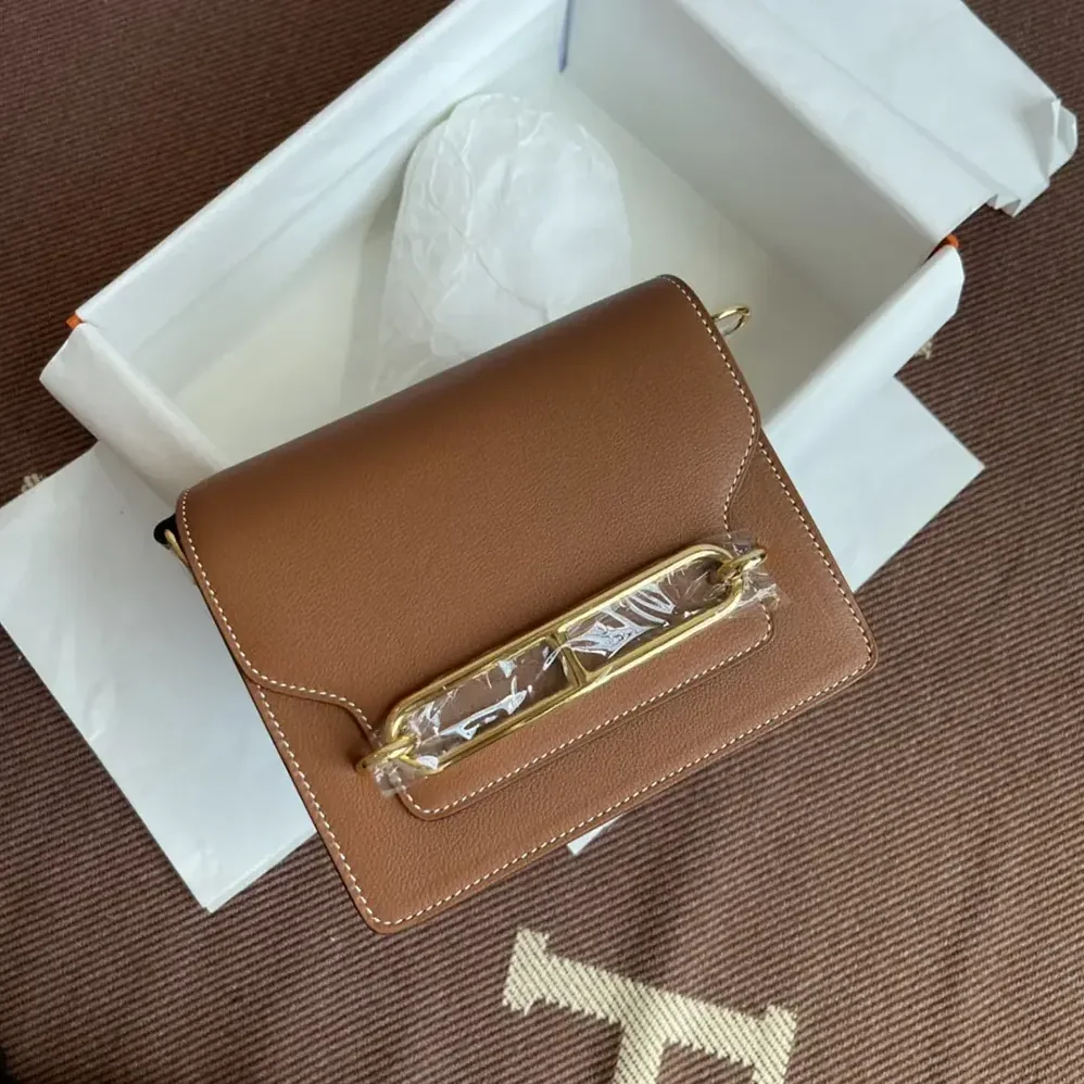 Hermes Roulis Mini Bag in Evercolor Calfskin for Women in Brown/Gold Hermes Roulis Mini Bag in Evercolor Calfskin for Women in Brown/Gold
