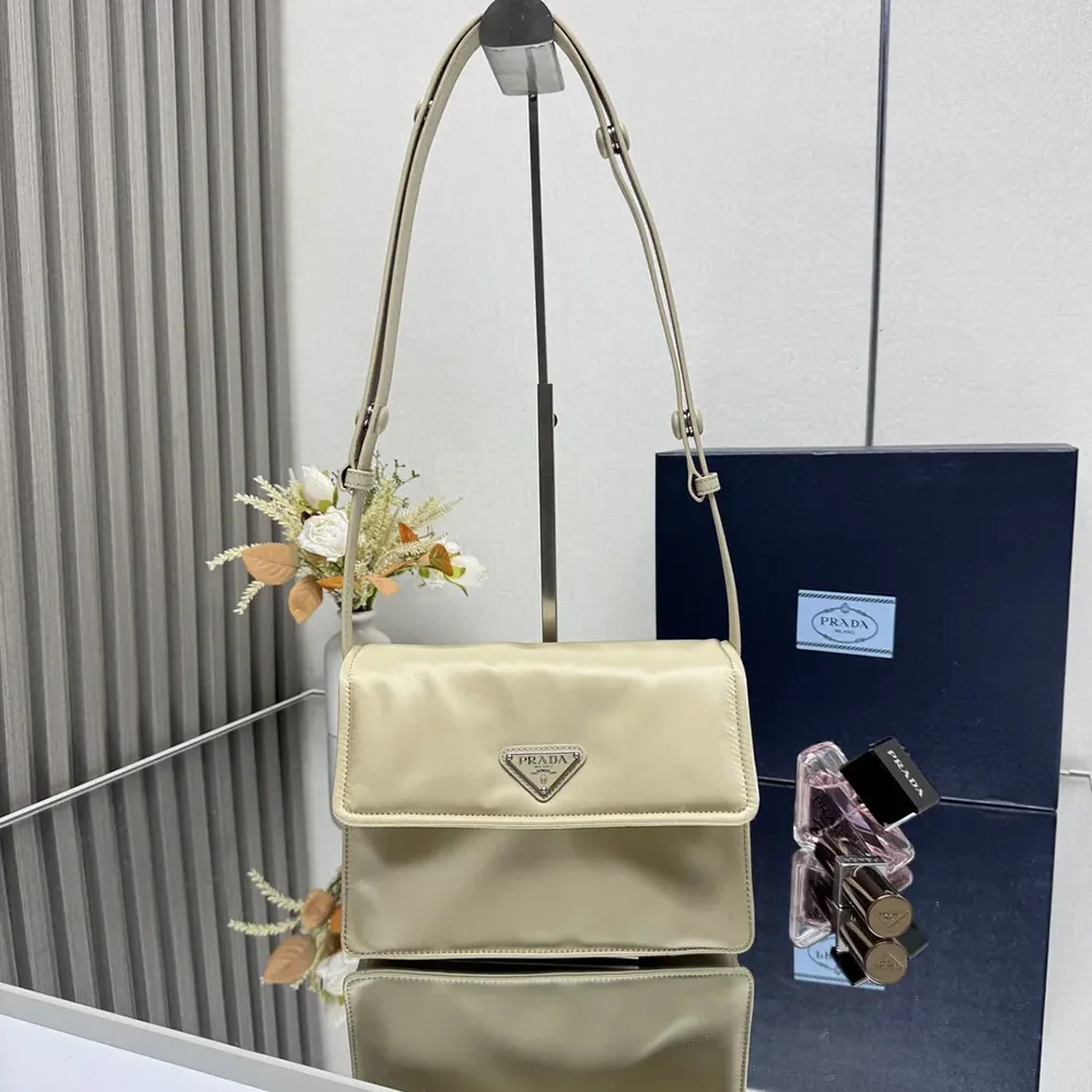Prada Small Padded Re-Nylon Shoulder Bag for Women in Beige