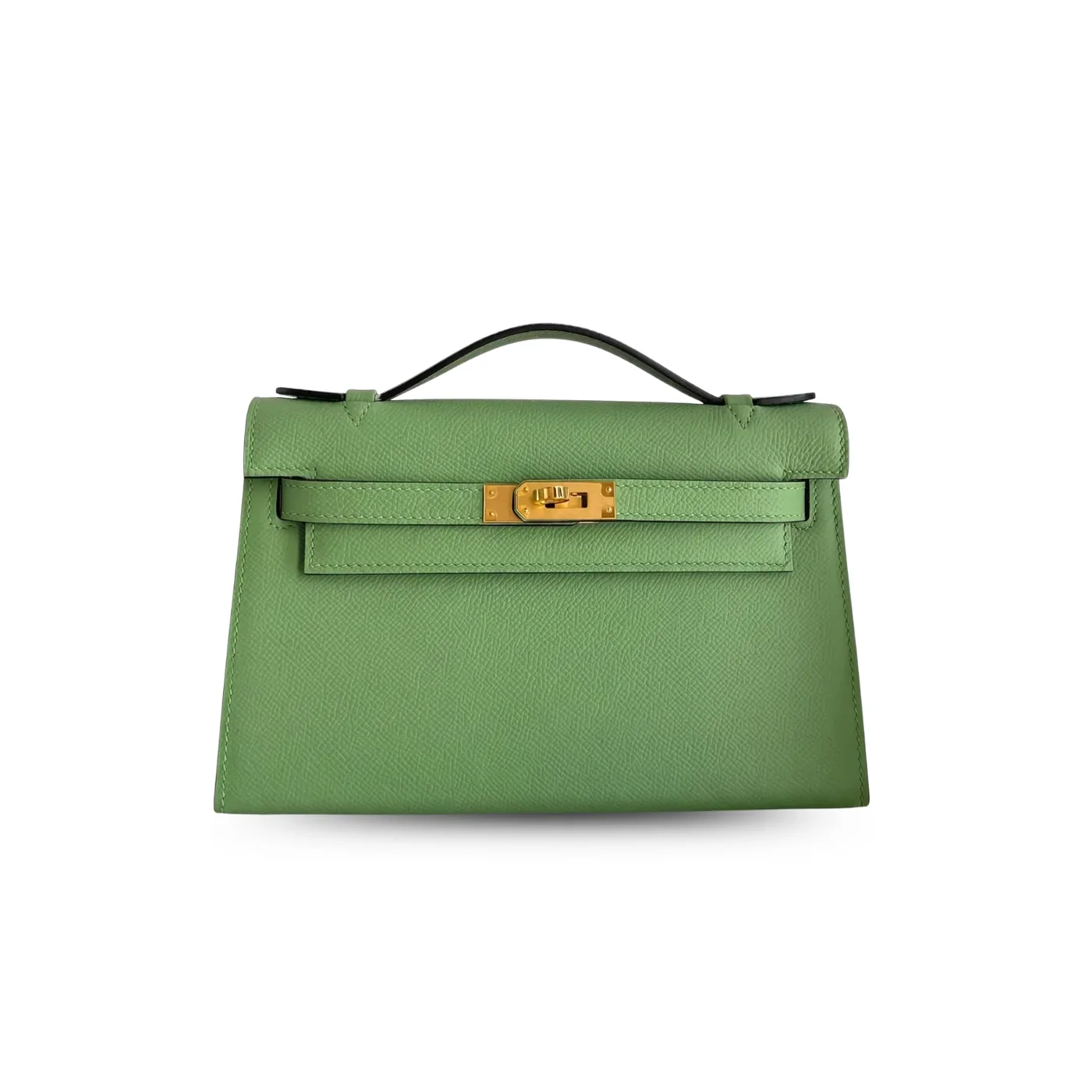 Hermes Kelly Pochette Top Handle Bag in Green Epsom Gold Hardware