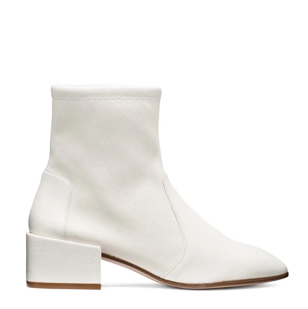 Stuart Weitzman Shoes The Accordion Bootie 40mm Heel for Women in White Stuart Weitzman Shoes The Accordion Bootie 40mm Heel for Women in White