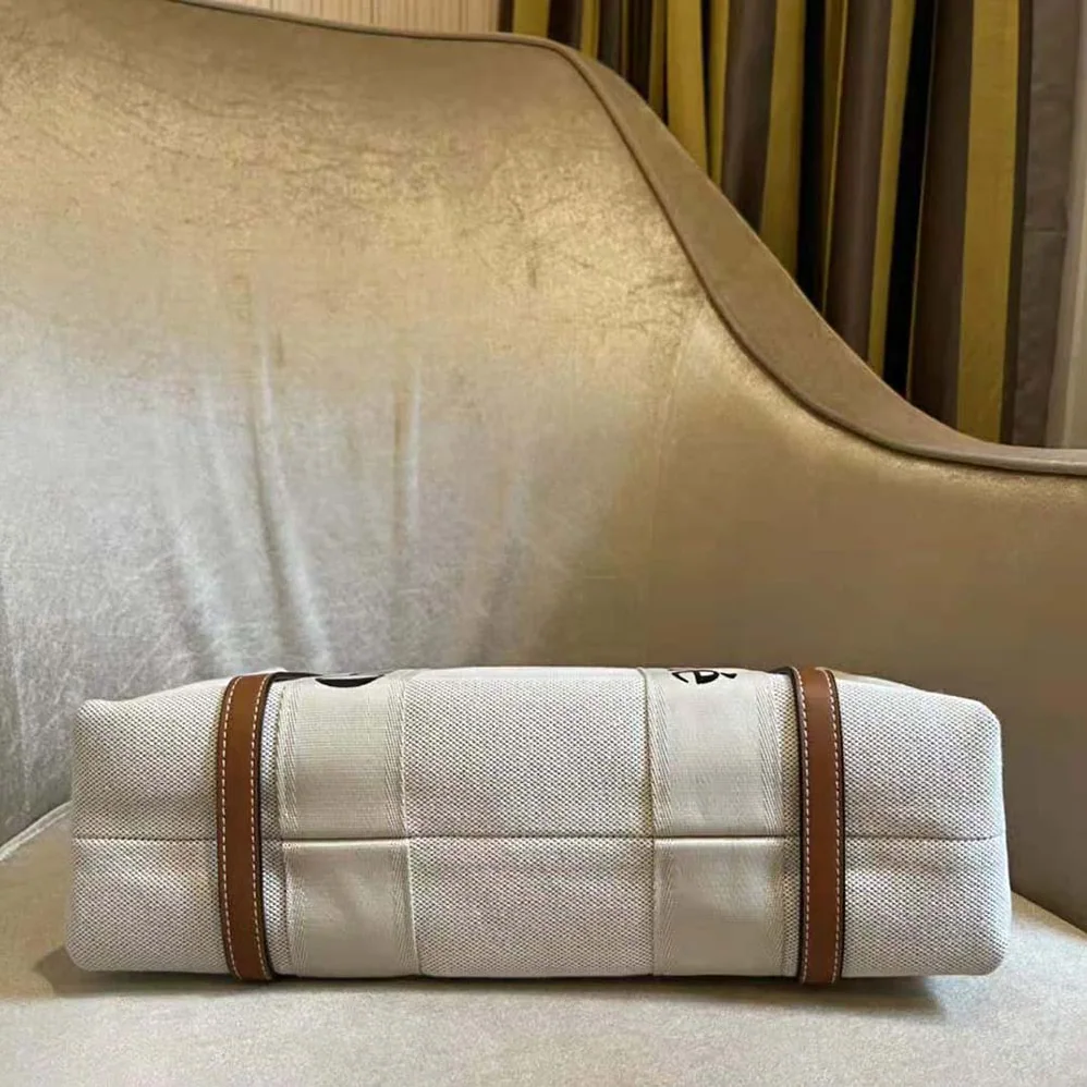 Chloe Medium Woody Tote Bag in Cotton Canvas and Shiny Calfskin with Woody Ribbo for Women in Brown Chloe Medium Woody Tote Bag in Cotton Canvas and Shiny Calfskin with Woody Ribbo for Women in Brown