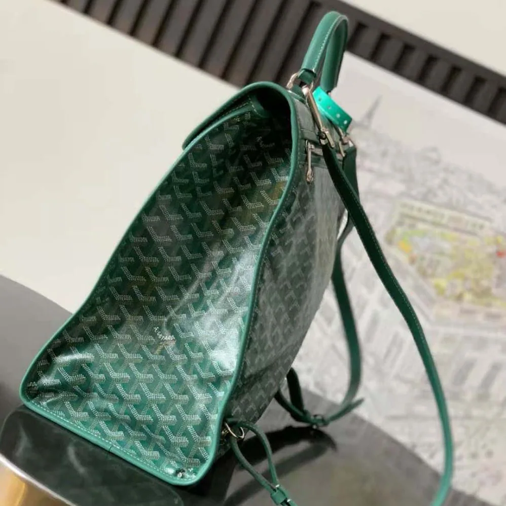 Goyard Saint Léger Backpack in Goyardine Canvas & Chevroches Calfskin for Women in Green Goyard Saint Léger Backpack in Goyardine Canvas & Chevroches Calfskin for Women in Green