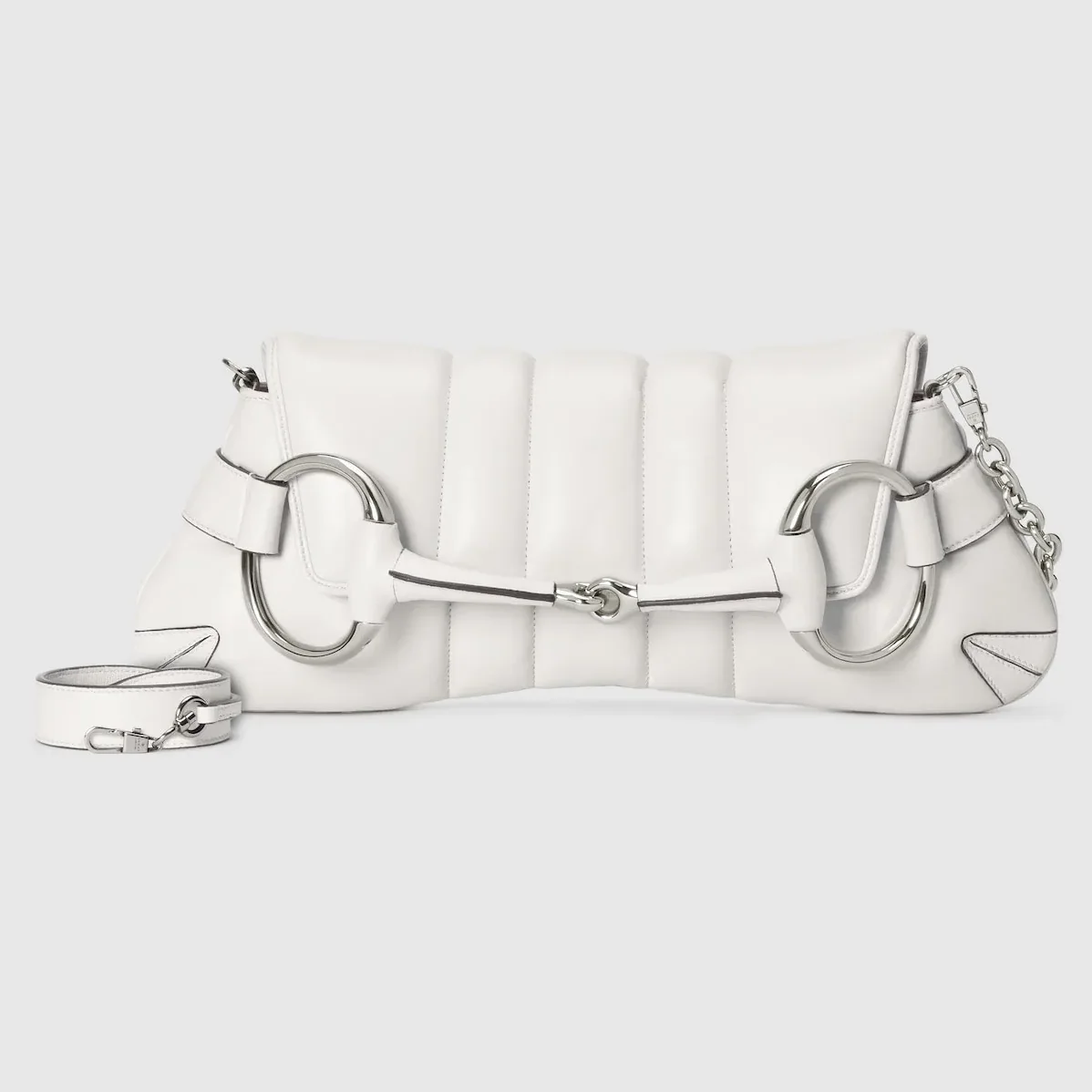 Gucci Horsebit Chain Medium Shoulder Bag White 15 Inches/