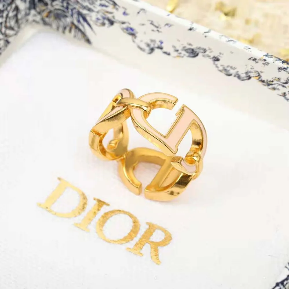 Dior 30 Montaigne Ring Gold-Finish Metal and Sand Pink Lacquer for Women Dior 30 Montaigne Ring Gold-Finish Metal and Sand Pink Lacquer for Women