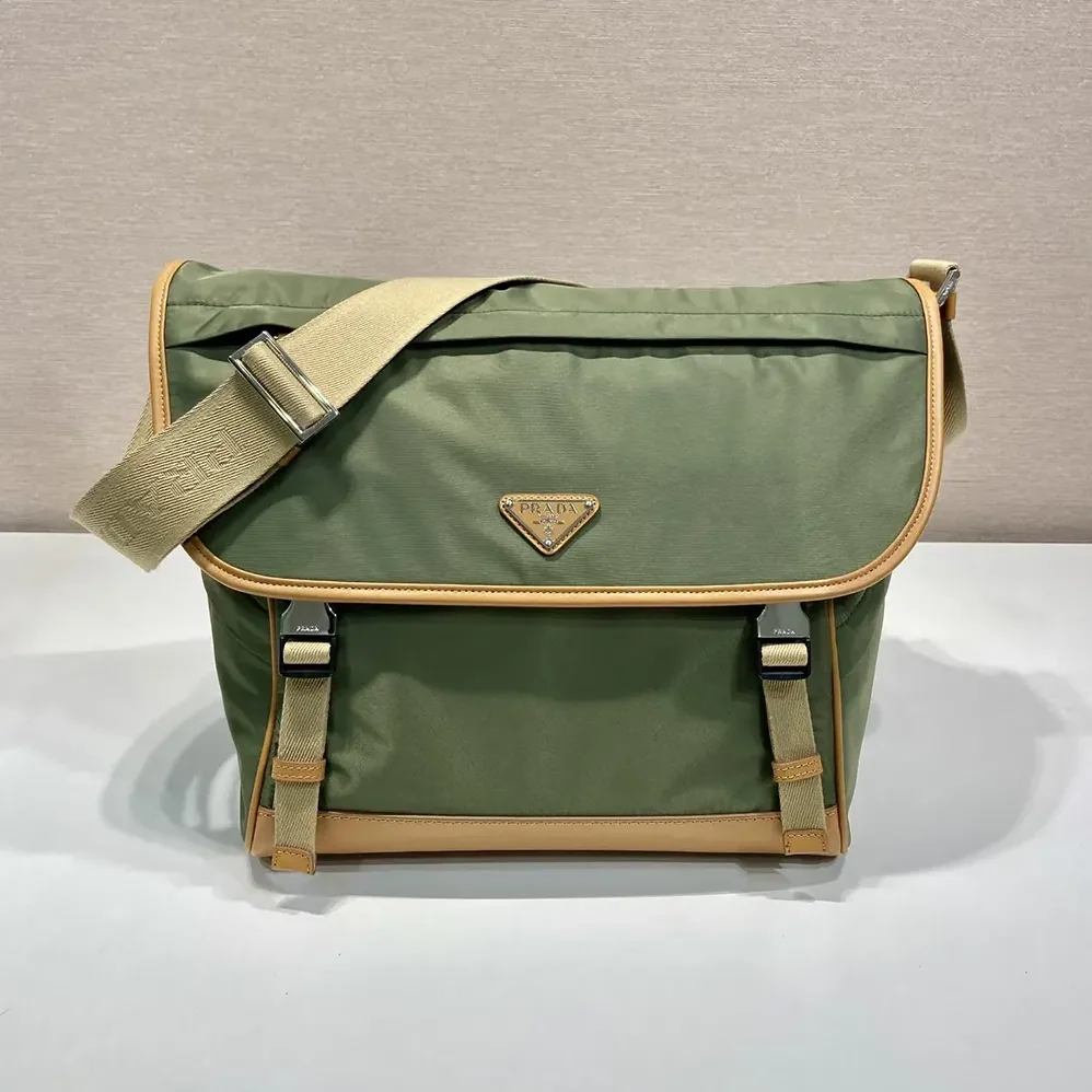 Prada Re-Nylon and Leather Shoulder Bag for Men in Dark Green