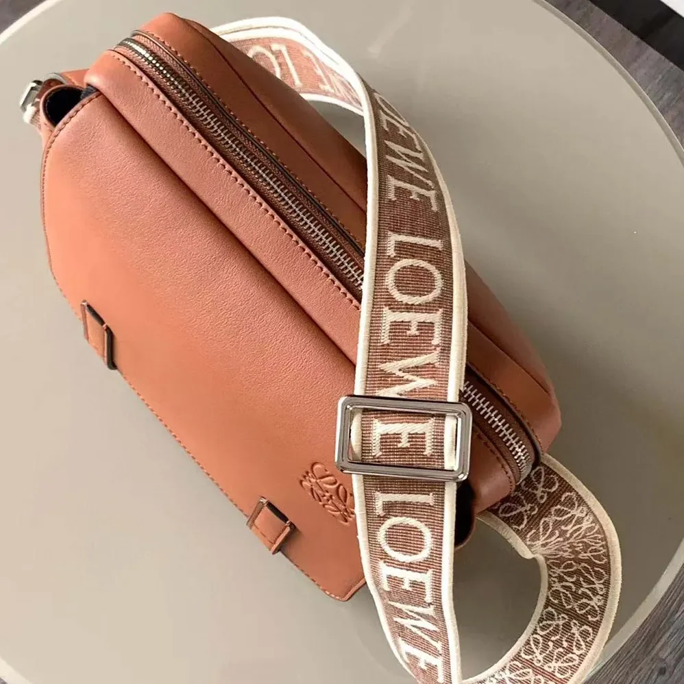 Loewe XS Military Messenger Bag in Supple Smooth Calfskin and Jacquard for Men in Brown