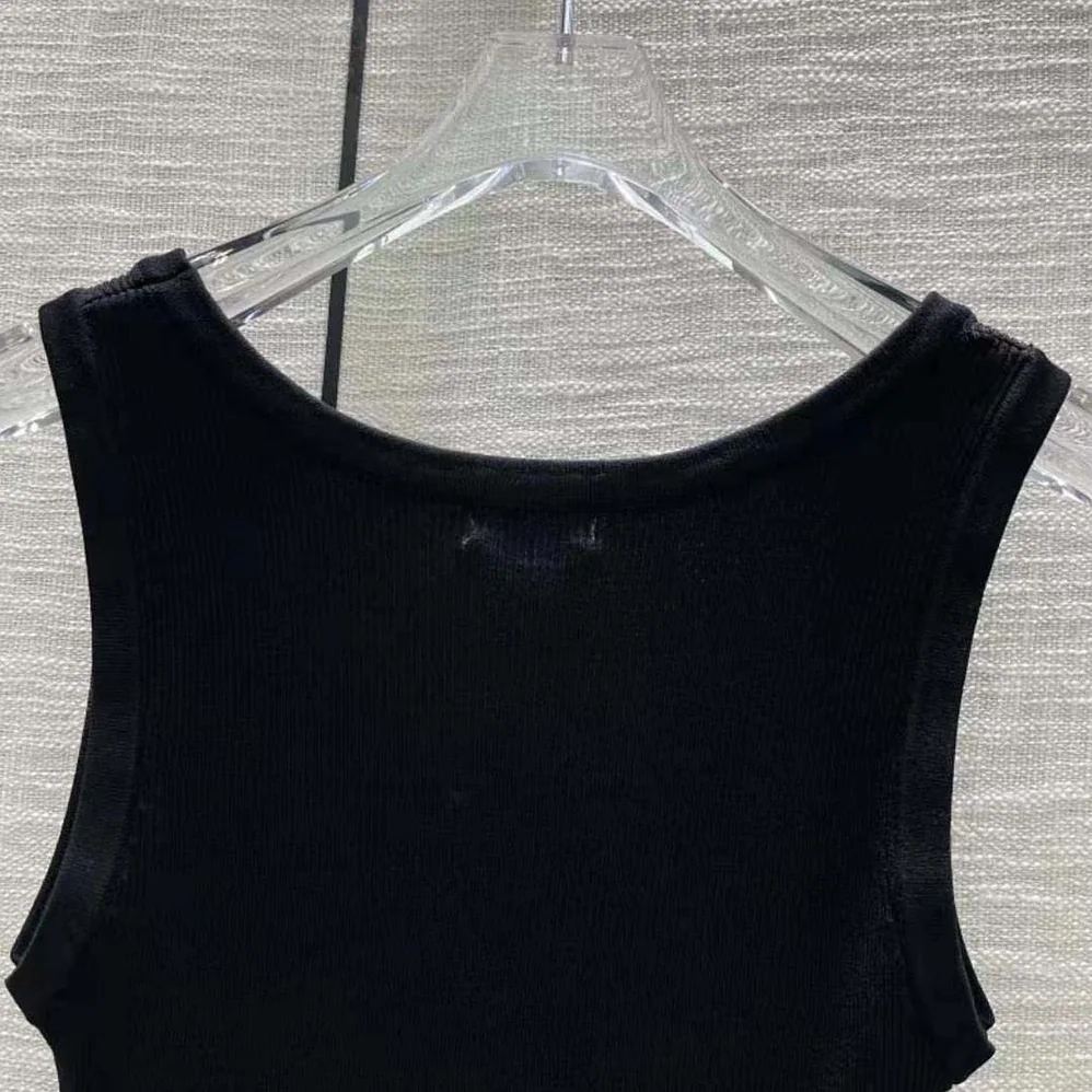 Miu Miu Viscose Tank Top with Intarsia Logo for Women in Black Miu Miu Viscose Tank Top with Intarsia Logo for Women in Black