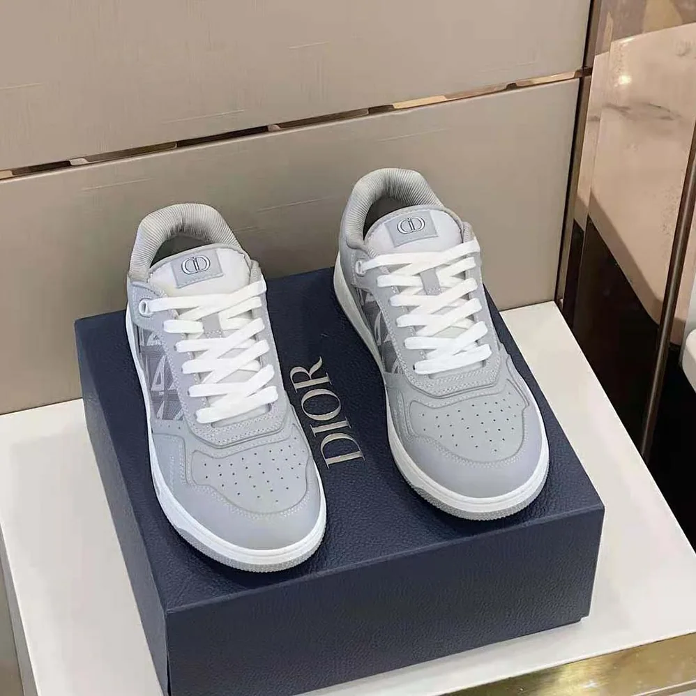 Dior B101 Sneaker Dior Gray Smooth Calfskin and CD Diamond Canvas for Men