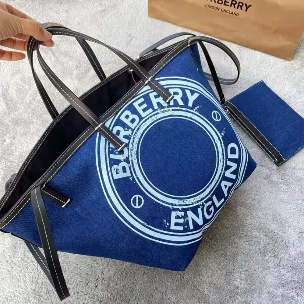 Burberry Mini Logo Graphic Denim Beach Tote for Women