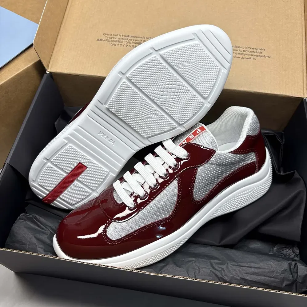 Prada Patent Leather And Technical Fabric Prada America'S Cup Sneakers for Unisex in Burgundy Prada Patent Leather And Technical Fabric Prada America'S Cup Sneakers for Unisex in Burgundy