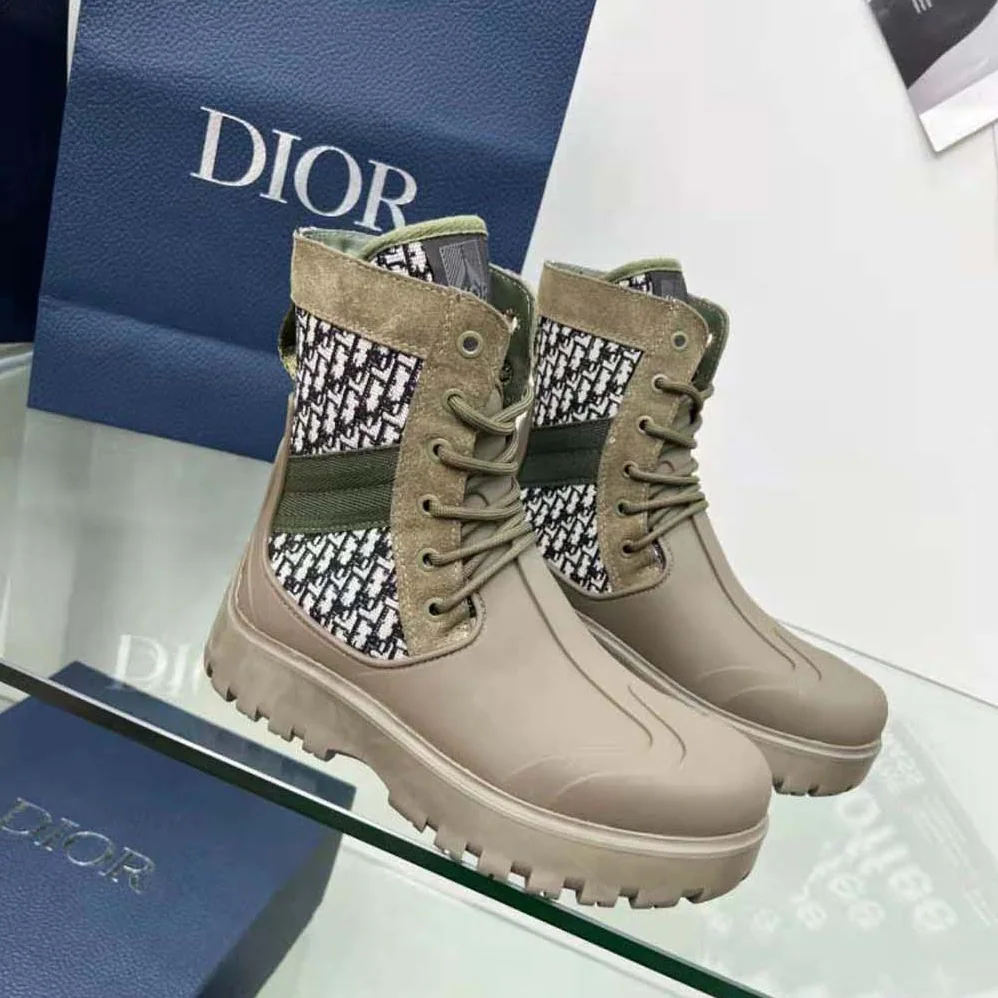 Dior Garden Lace-up Boot Beige and Black Dior Oblique Jacquard and Brown Rubber for Men