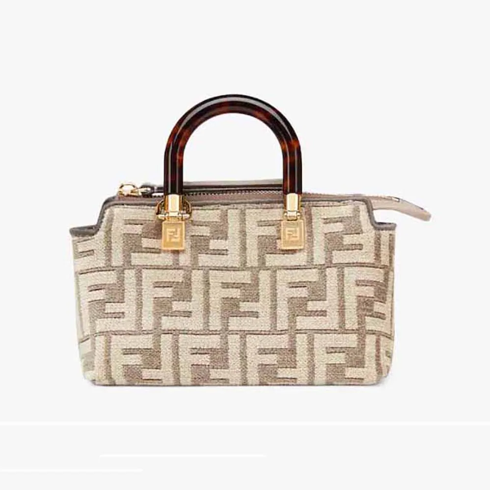 Fendi By The Way Mini Small Boston Bag in Dove Gray Tapestry Fabric for Women