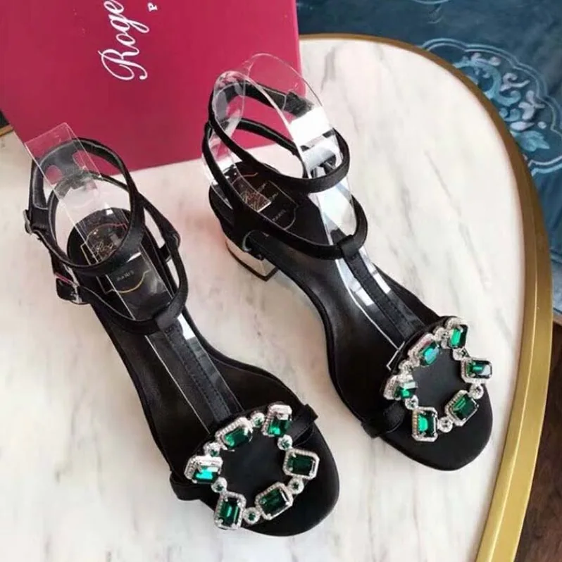 Roger Vivier Podium Crown Jewels Sandals 5cm Heel for Women in Black Roger Vivier Podium Crown Jewels Sandals 5cm Heel for Women in Black
