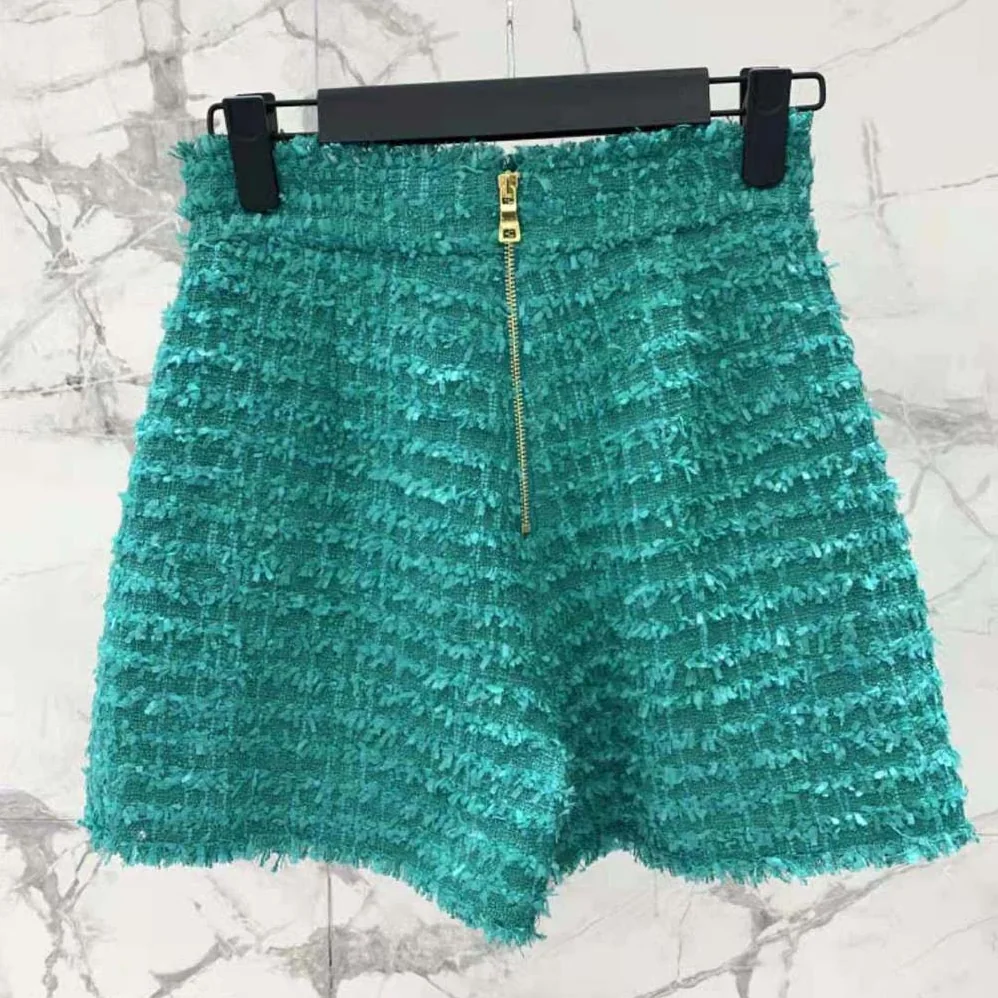 Balmain Flared Tweed Shorts for Women in Green