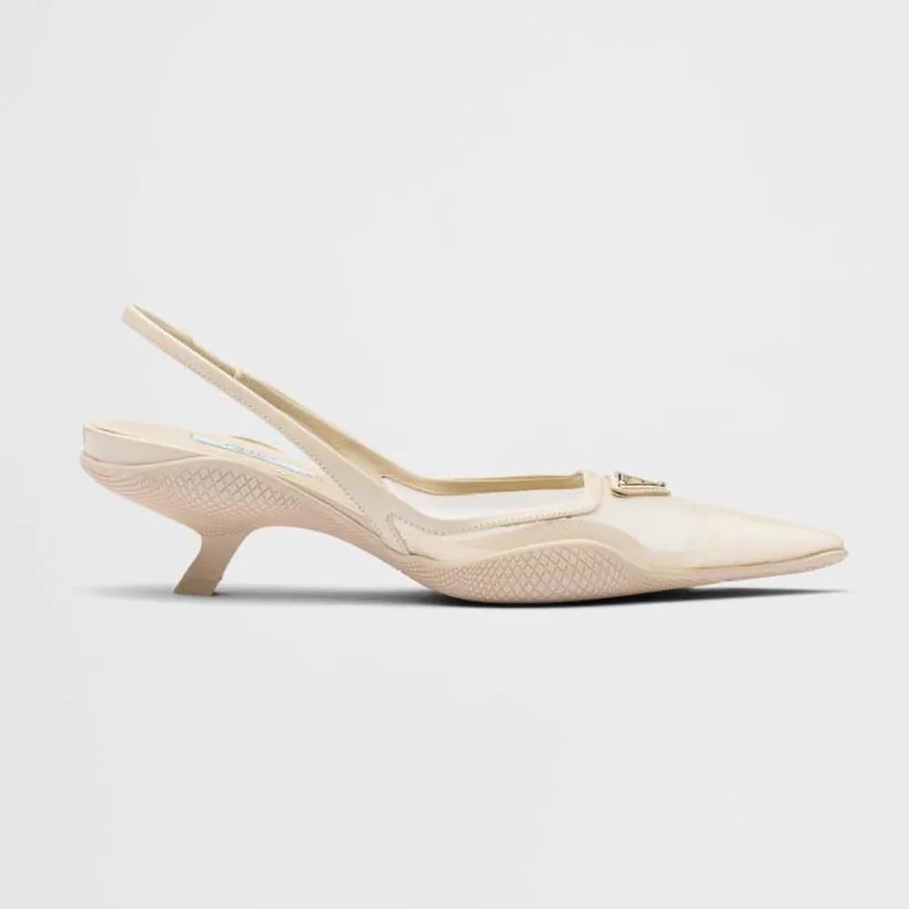 Prada Mesh Fabric Slingback Pumps for Women in Beige