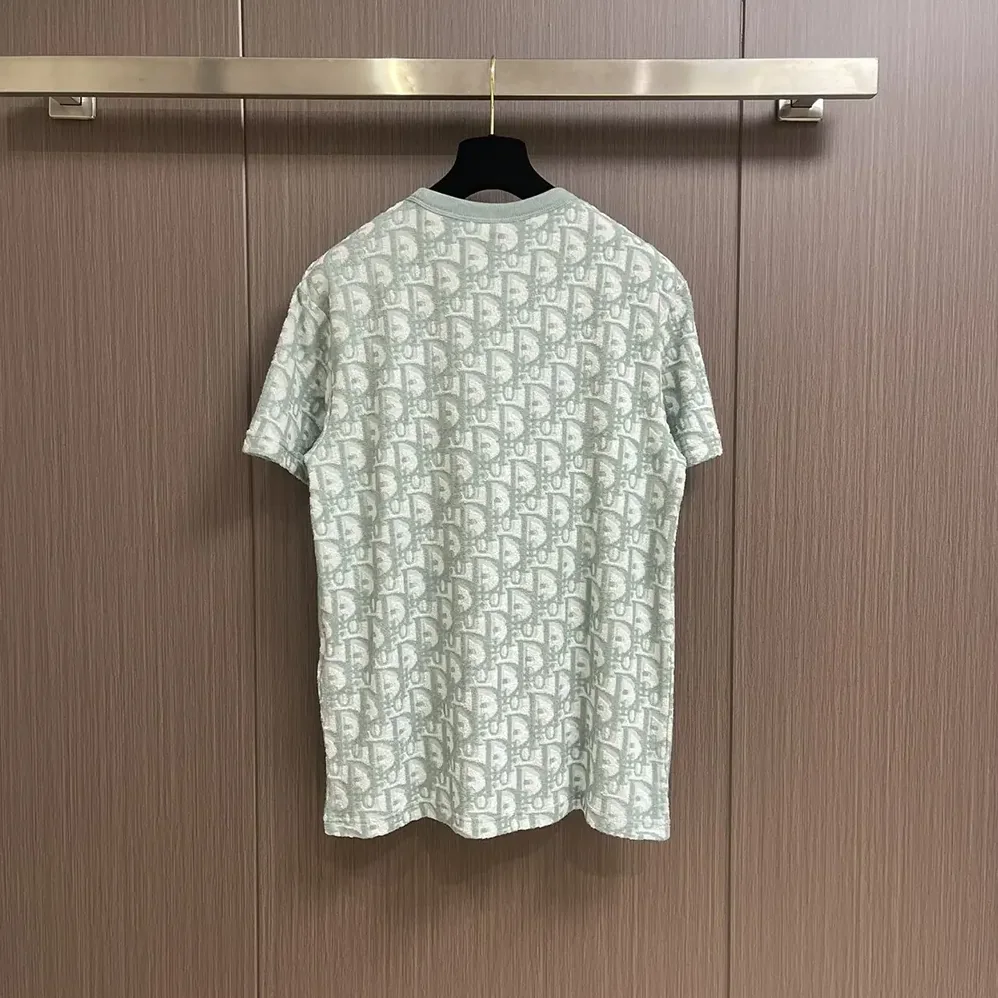 Dior Oblique Relaxed-Fit T-Shirt Green and White Terry Cotton Jersey for Men Dior Oblique Relaxed-Fit T-Shirt Green and White Terry Cotton Jersey for Men