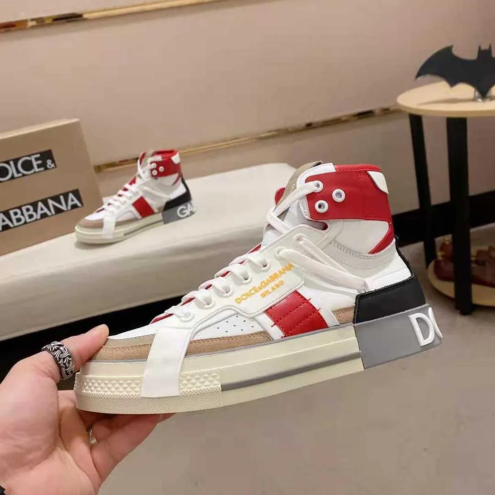 Dolce Gabbana D&G Calfskin Custom 2.Zero High-Top Sneakers with Contrasting Details for Men in Red Dolce Gabbana D&G Calfskin Custom 2.Zero High-Top Sneakers with Contrasting Details for Men in Red