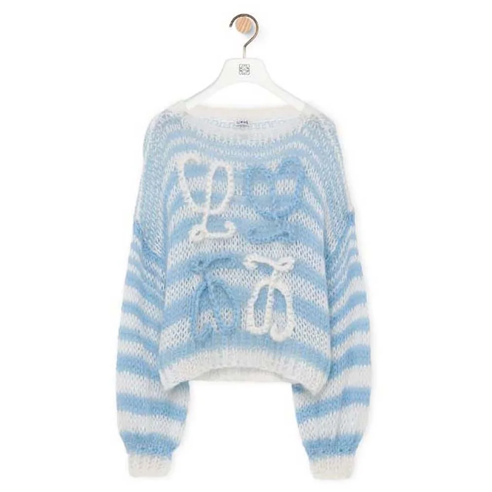Loewe Anagram Sweater in Mohair for Women in Blue Loewe Anagram Sweater in Mohair for Women in Blue