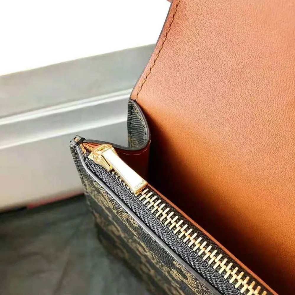 Celine Wallet on Strap in Triomphe Canvas and Smooth Lambskin for Women in Tan