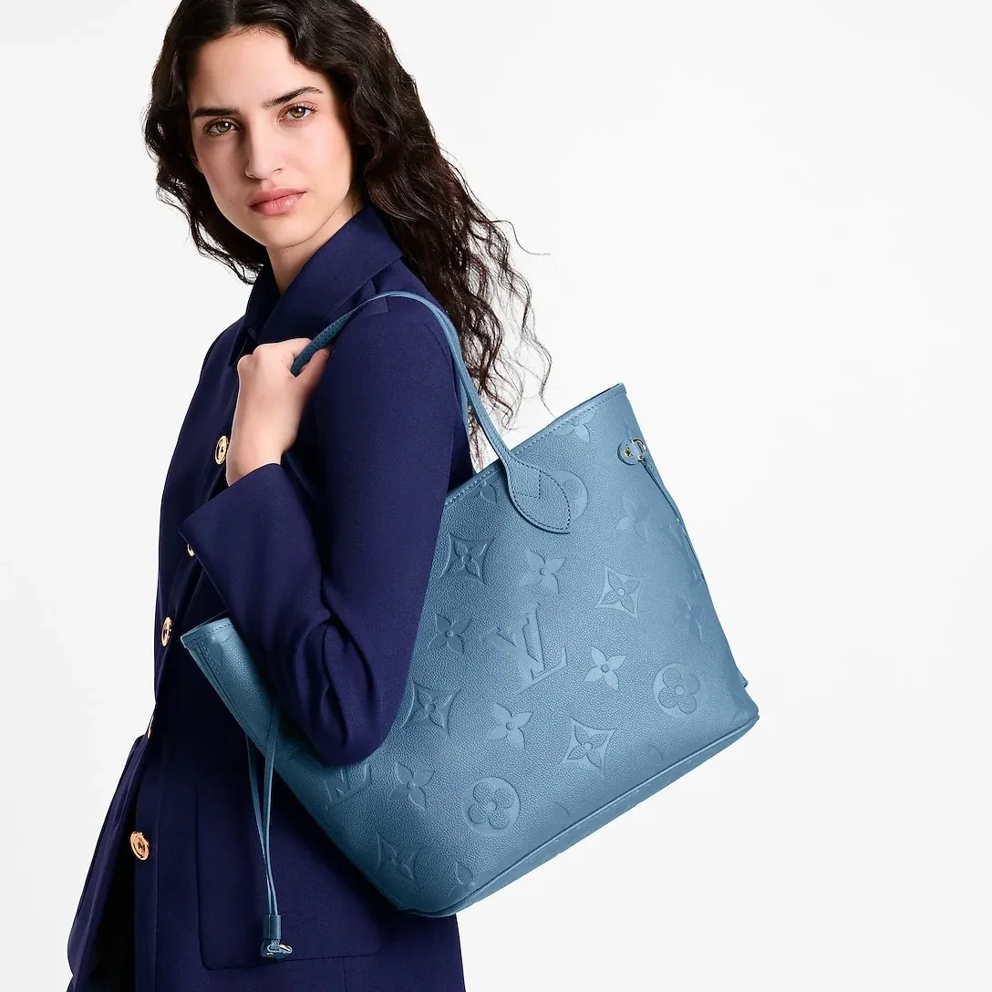 Louis Vuitton Neverfull MM Tote Bag in Blue Jean Gold Hardware