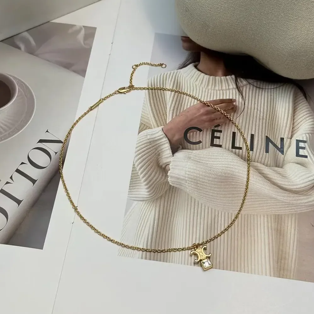Celine Triomphe Twinkle Necklace in Strass and Brass with Gold Finish for Women Celine Triomphe Twinkle Necklace in Strass and Brass with Gold Finish for Women