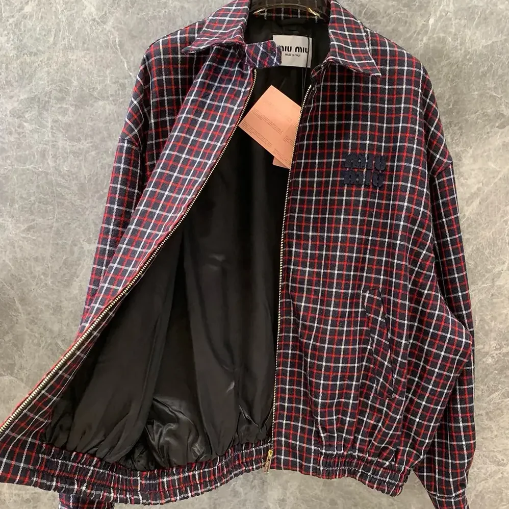 Miu Miu Checked Wool Blouson Jacket for Women Miu Miu Checked Wool Blouson Jacket for Women
