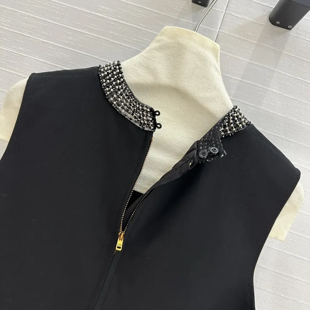 Dior Embroidered Top Black Wool and Silk for Women Dior Embroidered Top Black Wool and Silk for Women