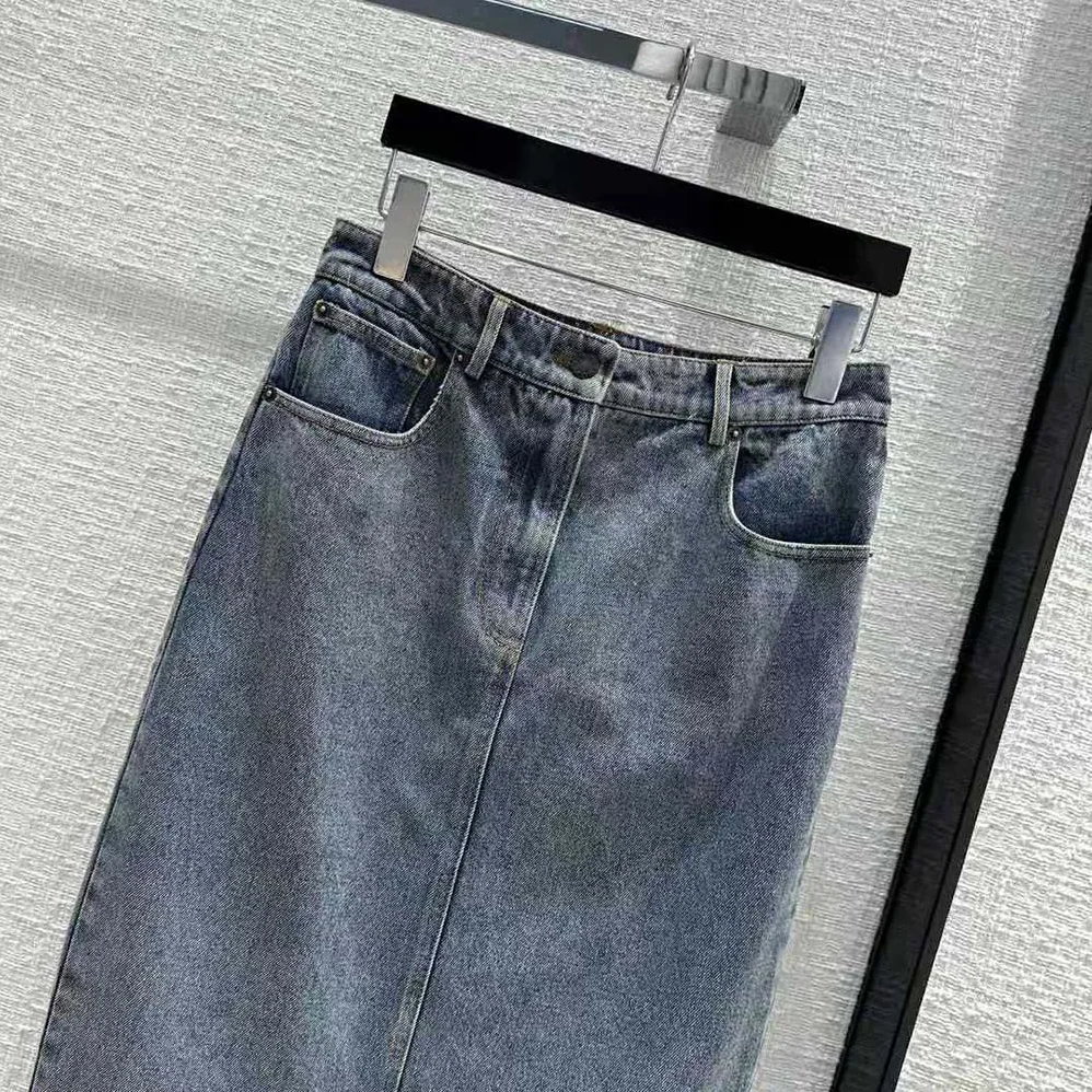 Prada Denim Maxi for Women in skirt with Triangle Logo Prada Denim Maxi for Women in skirt with Triangle Logo