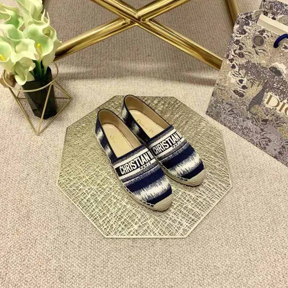 Dior Granville Eespadrille Deep Blue D for Women in Stripes Embroidered Cotton Dior Granville Eespadrille Deep Blue D for Women in Stripes Embroidered Cotton