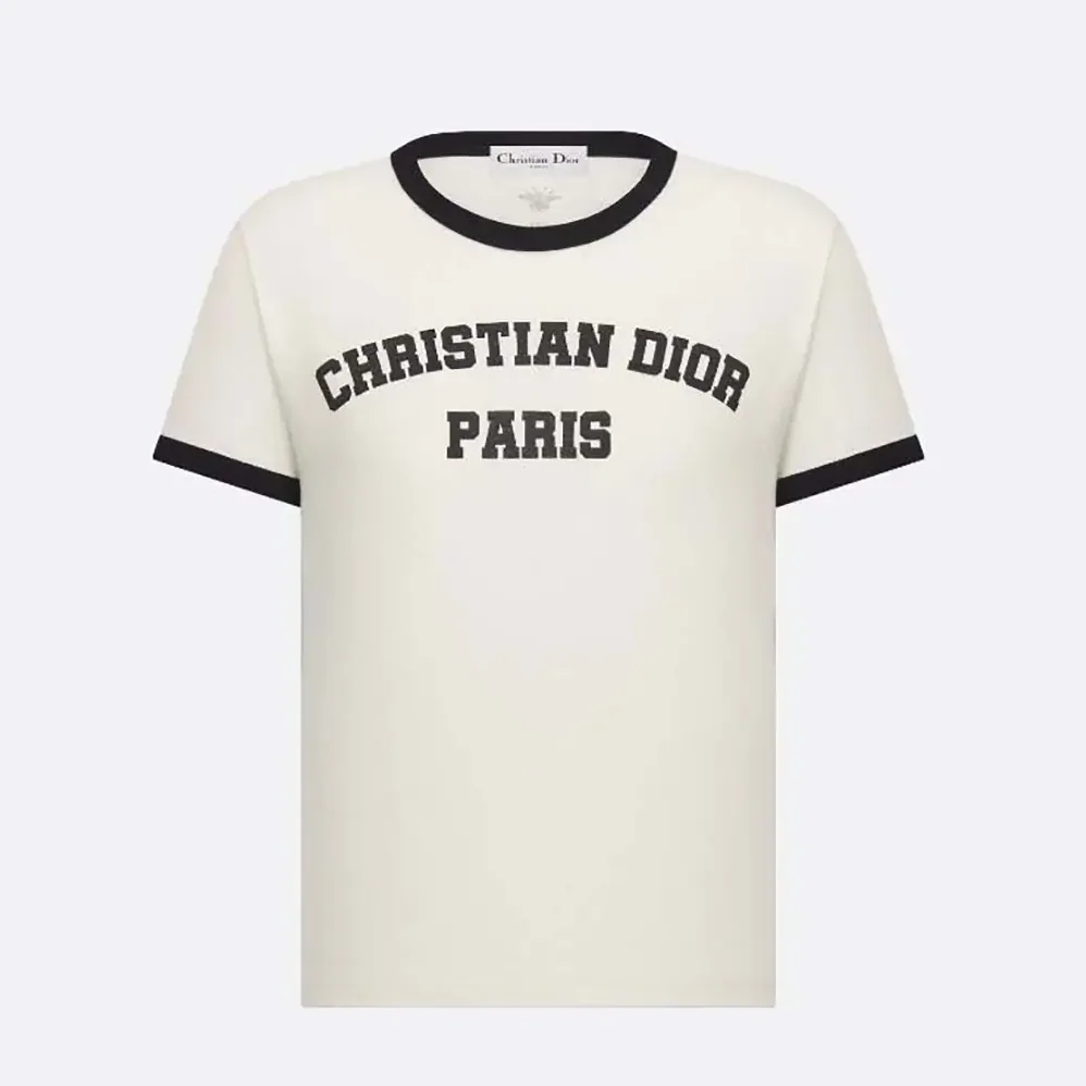 Dior T-Shirt White and Black Cotton and Linen Jersey for Men Dior T-Shirt White and Black Cotton and Linen Jersey for Men