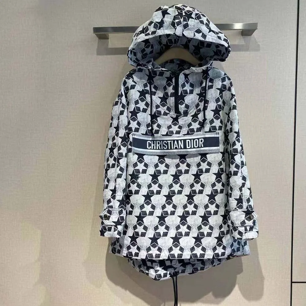 Dior Hooded Anorak Navy Blue Technical Taffeta Jacquard for Women