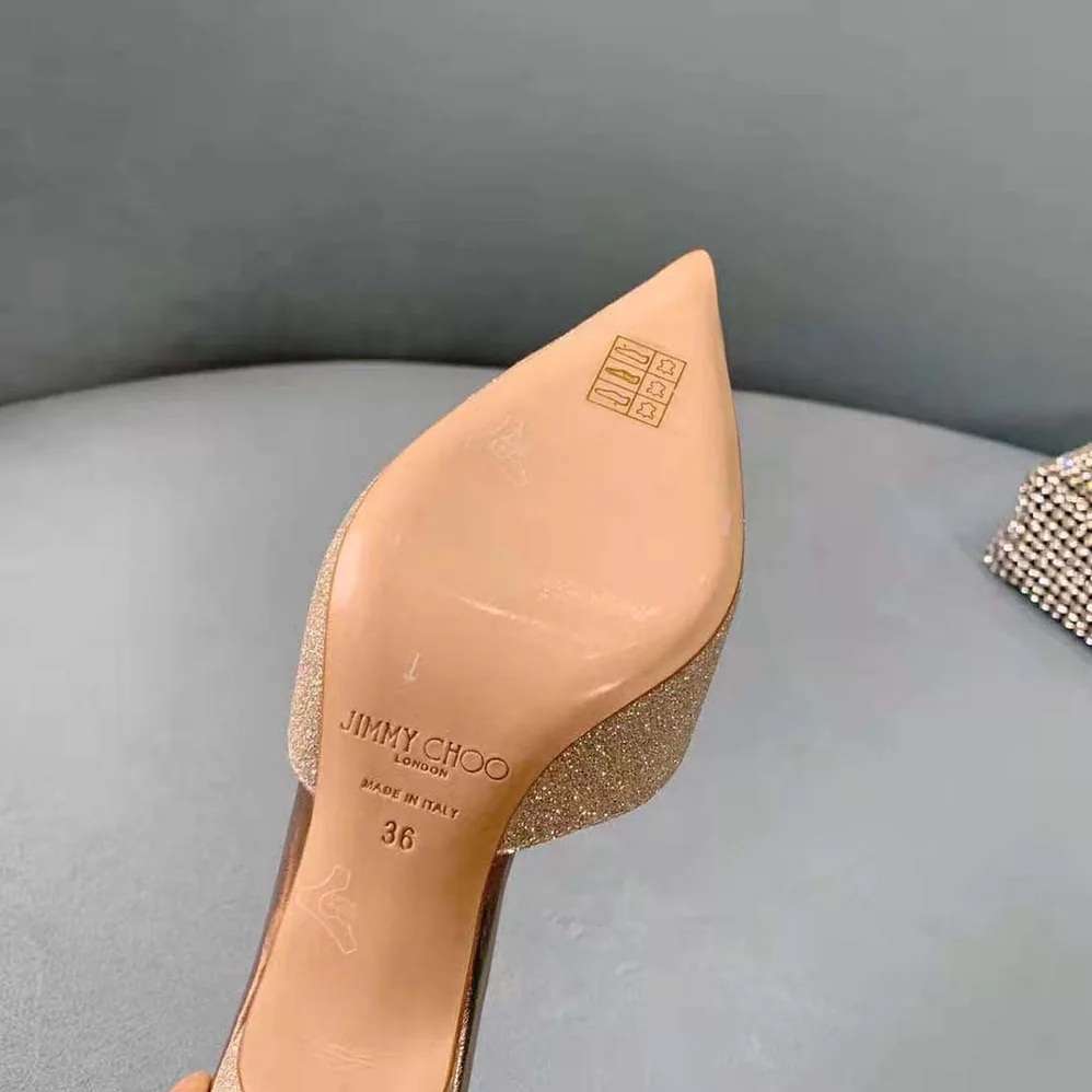 Jimmy Choo Saeda 100 Platinum Ice Dusty Glitter Pumps with Crystal Embellishment for Women Jimmy Choo Saeda 100 Platinum Ice Dusty Glitter Pumps with Crystal Embellishment for Women