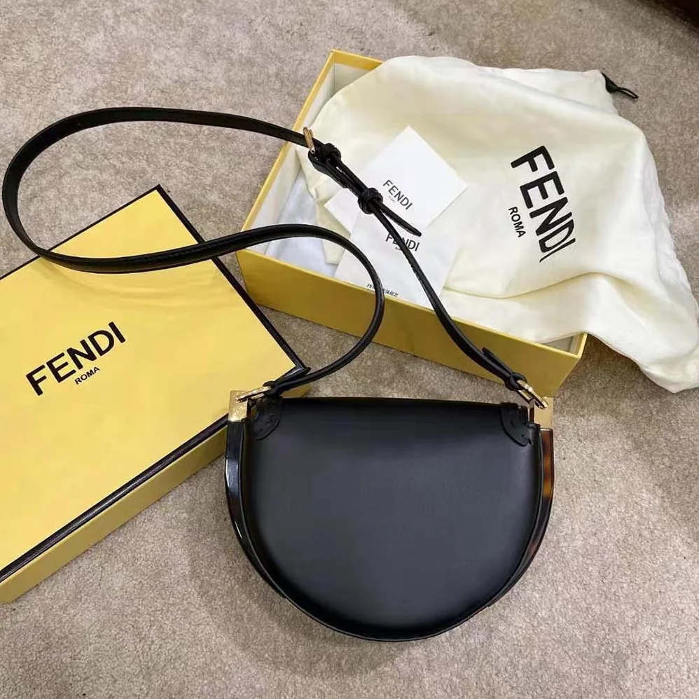 Fendi Moonlight Hand-Stitched Leather Satchel Bag for Women in Black Fendi Moonlight Hand-Stitched Leather Satchel Bag for Women in Black