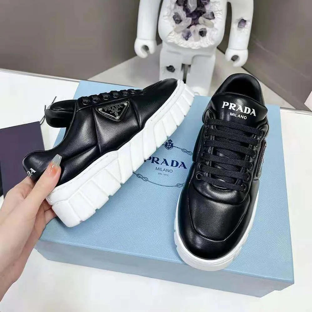 Prada Padded Nappa Leather Sneakers for Women in Black Prada Padded Nappa Leather Sneakers for Women in Black