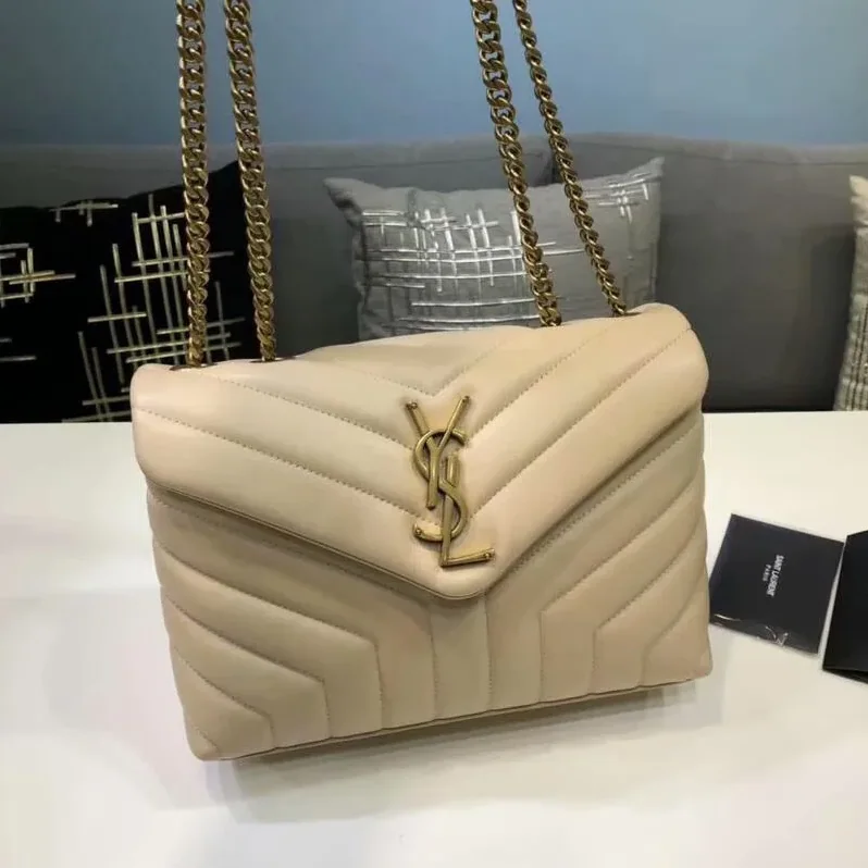 Saint Laurent Loulou Small Chain Bag In Matelassé Y Beige in YSL