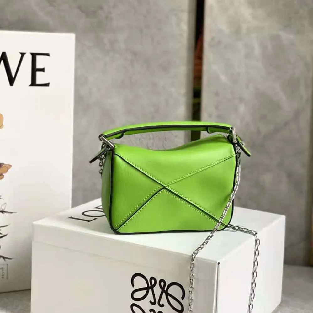 Loewe Nano Puzzle Bag in Classic Calfskin for Women in Lime Loewe Nano Puzzle Bag in Classic Calfskin for Women in Lime