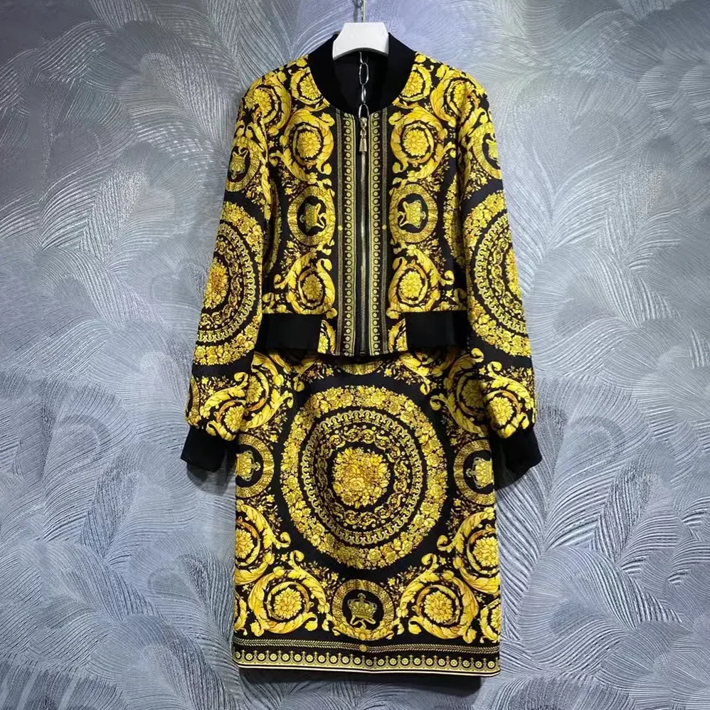 Versace Barocco Bomber Skirt for Women in Yellow Versace Barocco Bomber Skirt for Women in Yellow