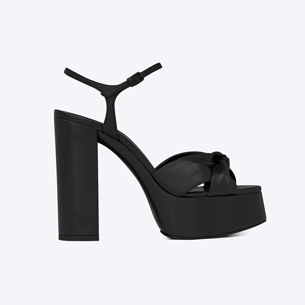 Saint Laurent YSL Bianca Platform Sandals in Smooth Leather for Women in Black