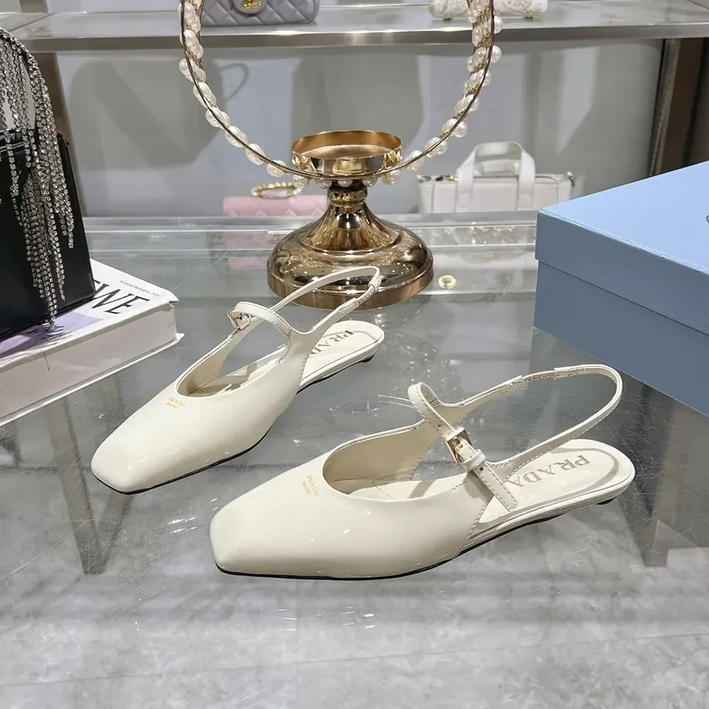 Prada Patent Leather Slingback Ballerinas for Women in White