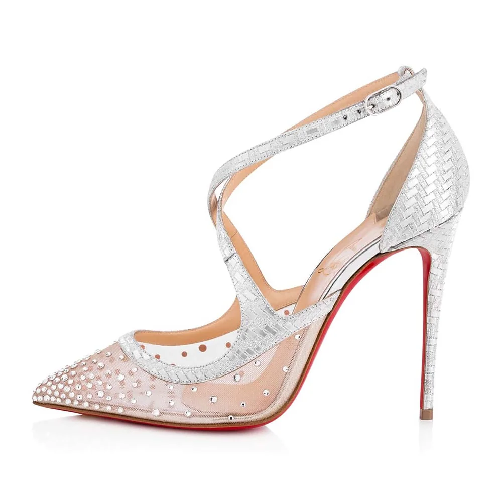 Christian Louboutin Shoes Twistissima Strass 100mm Heel for Women in Silver