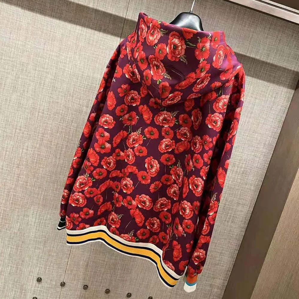 Dolce Gabbana D&G Garden-Print Jersey Hoodie for Women in Red Dolce Gabbana D&G Garden-Print Jersey Hoodie for Women in Red