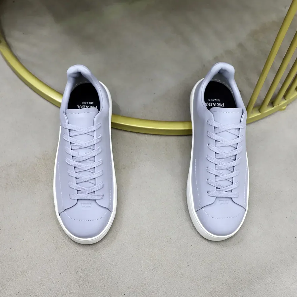 Prada Court Leather Sneakers for Unisex in Pearl Gray Prada Court Leather Sneakers for Unisex in Pearl Gray