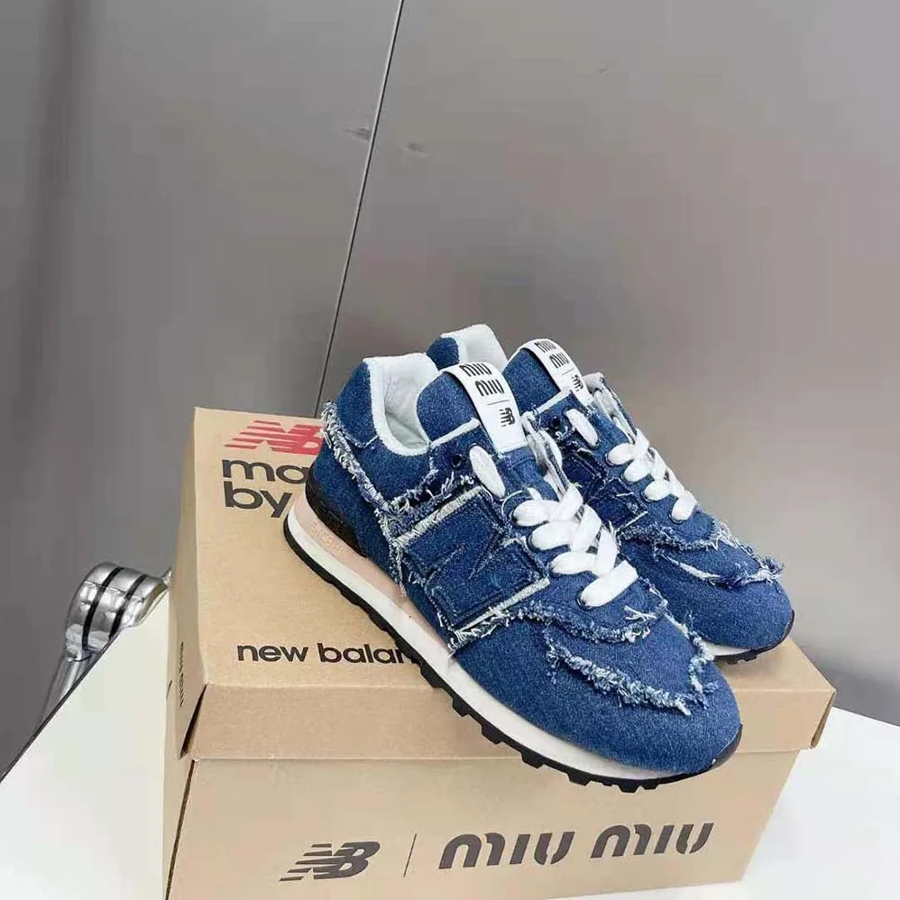 Miu Miu New Balance 574 x Miu Miu Denim Sneakers for Women in Blue Miu Miu New Balance 574 x Miu Miu Denim Sneakers for Women in Blue