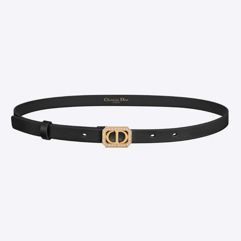 Dior 30 Montaigne Crystals Belt Black Smooth Calfskin and Silver-Tone Crystals 15 MM for Women