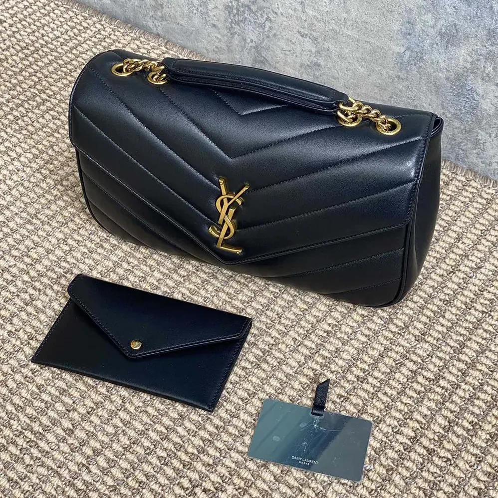 Saint Laurent YSL Loulou Medium in Matelasse Lambskin for Women in Black Saint Laurent YSL Loulou Medium in Matelasse Lambskin for Women in Black