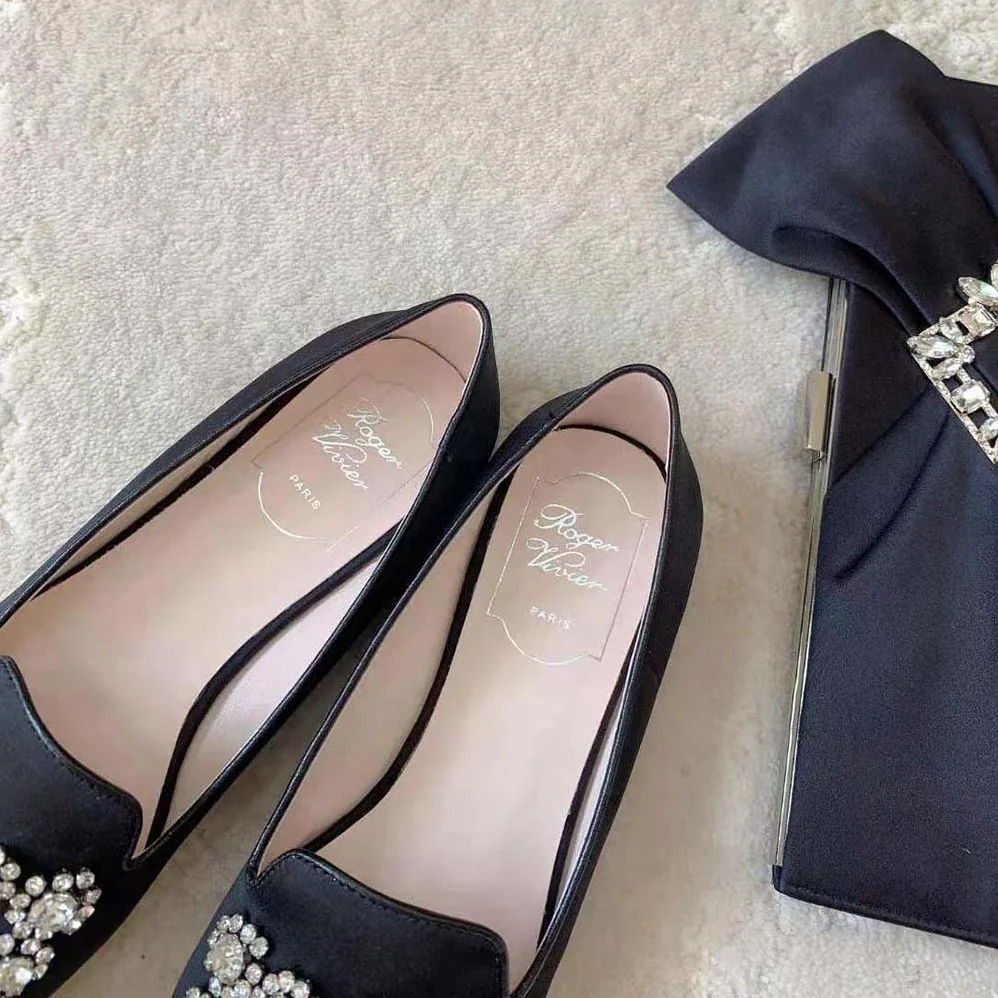 Roger Vivier Flower Strass Embroidered Buckle Loafers in Satin for Women Roger Vivier Flower Strass Embroidered Buckle Loafers in Satin for Women