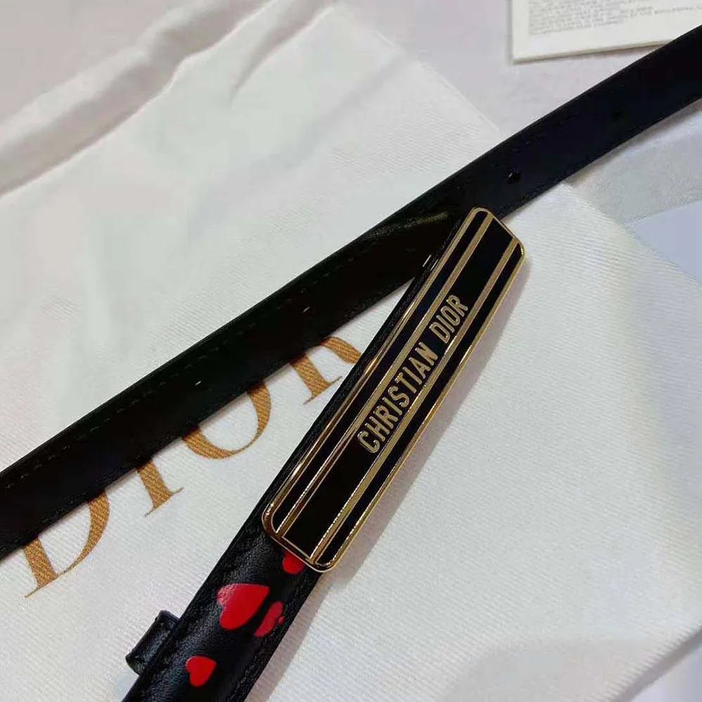 Dior Dior-id Belt Navy Blue I Love Paris and Red Hearts Smooth Calfskin 15 MM for Women