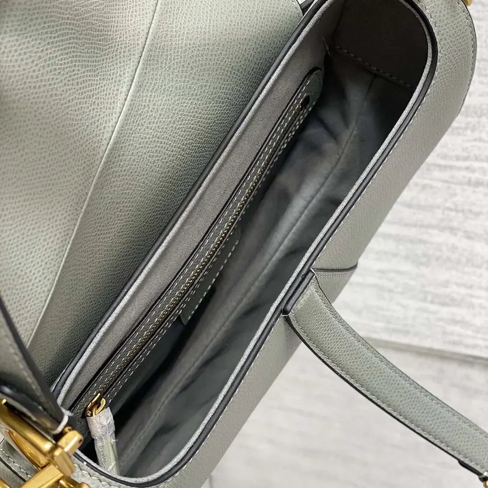 Dior Saddle Bag with Strap Stone Gray Grained Calfskin for Women